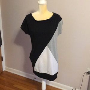 Boat neck color block T-shirt dress with pockets